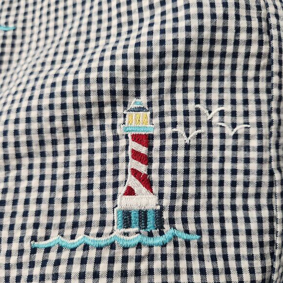 Quacker Factory Vintage Nautical Lighthouse Embroidered Gingham Shirt L Retro - Picture 5 of 7